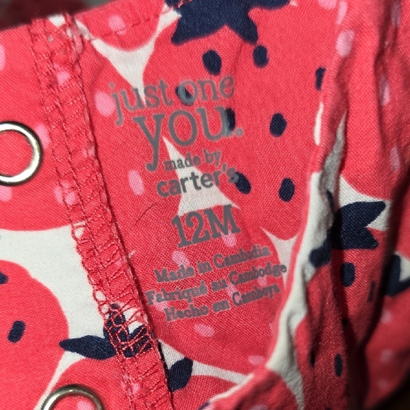 (J59) Carter's Red Strawberry Print Diaper Cover Set Sz 12m - Picture 5 of 5
